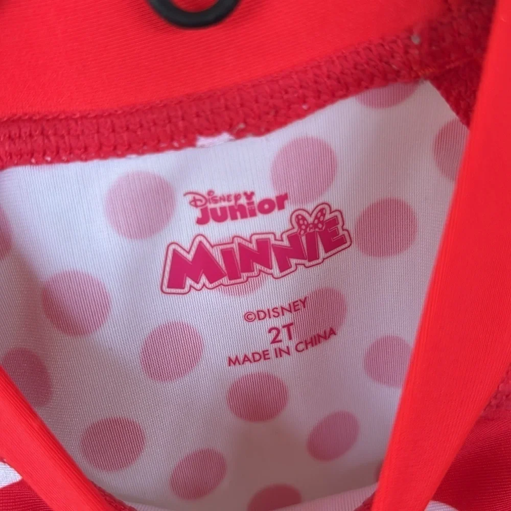 Disney Junior Minnie Mouse Swim Shirt Long Sleeved Polka Dot Red White Rashguard